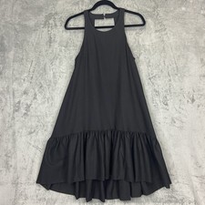 Etsy Dress Womens S Black Linen Trapeze Swing Cut Out Back Ruffle Hem High Neck