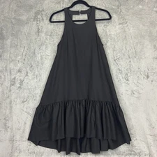 Etsy Dress Womens S Black Linen Trapeze Swing Cut Out Back Ruffle Hem High Neck