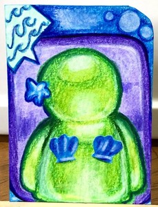 ACEO Original Mermaid Frutiger Aero Retro Video Game Cartoon Mini Art Drawing