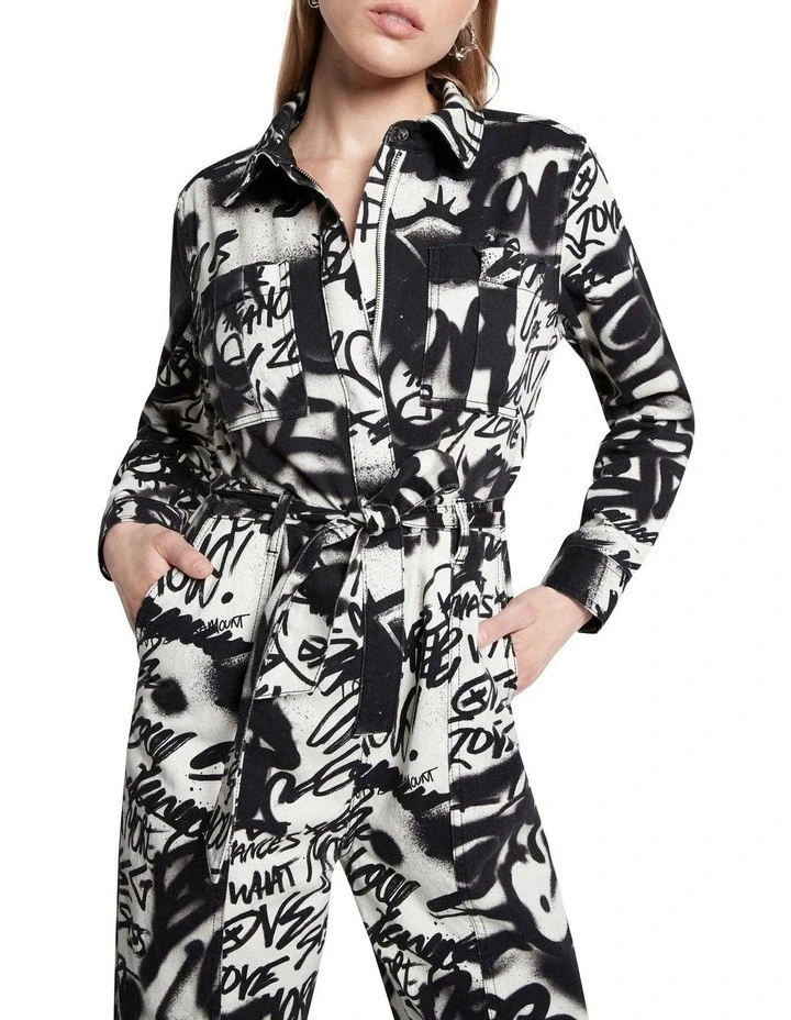 BNWOT SASS & BIDE 'Soul Tonic' Graffiti Print Jumpsuit - Size 8 - $490 - Image 4 of 4