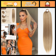 Long Braided Ponytail Hair Extension 26" - Straight Wrap Around, Synthetic Hair,