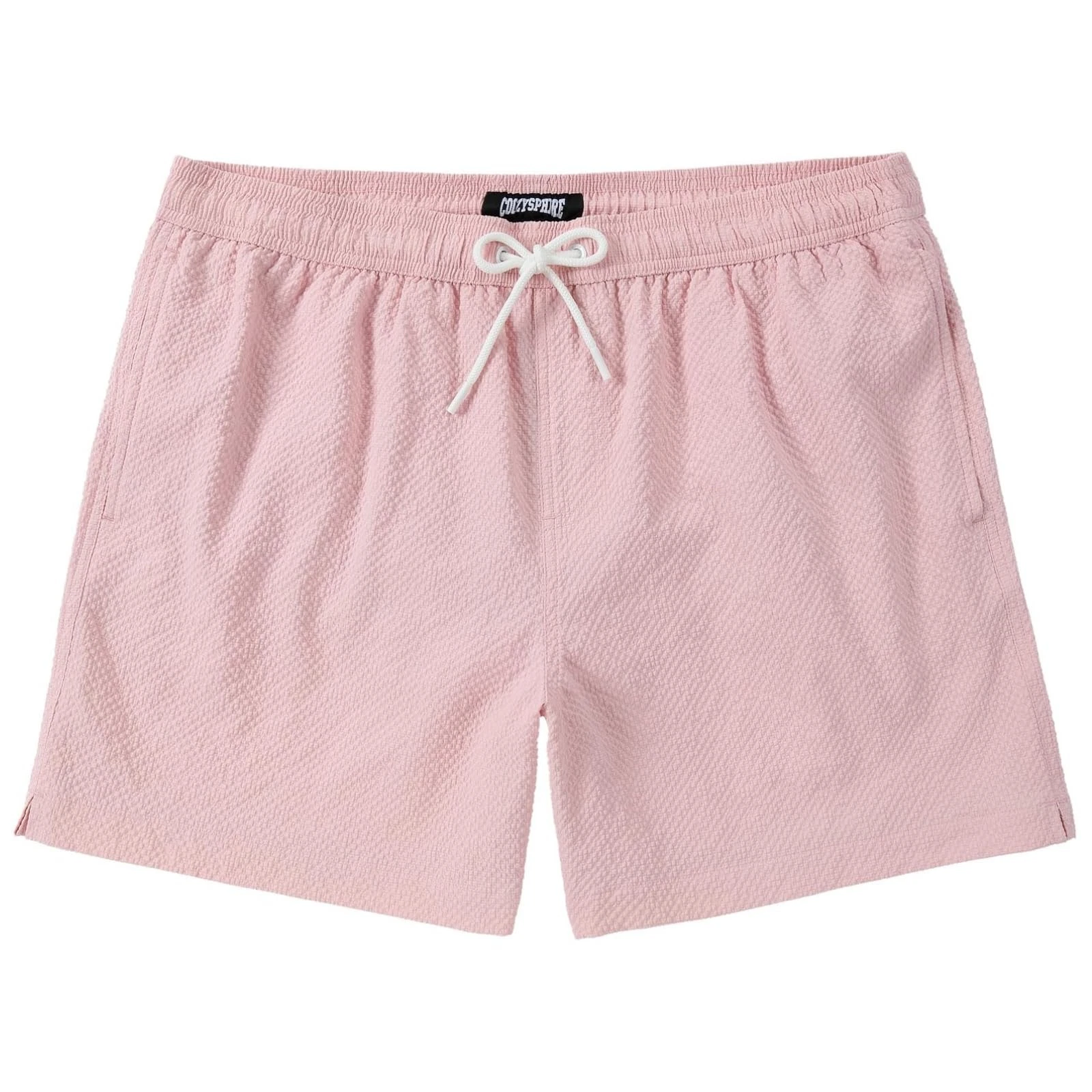 Mens Swim Trunks 5 Inch Pink Quick Dry Seersucker Board Shorts Swimsuit Swimw...