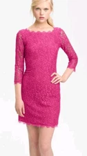 Diane Von Furstenberg Zarita Pink Mini Dress Floral Lace Size 8