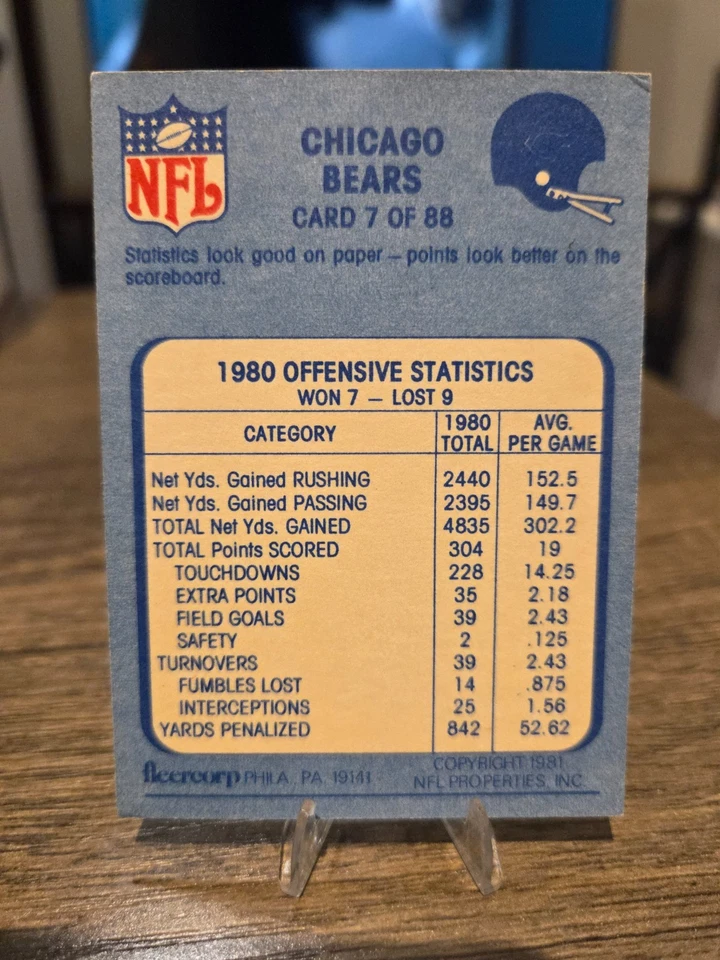 1981 Walter Payton Fleer #7 - Image 2 of 2