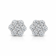 14k White Gold Flower Stud Earrings with Screw Back