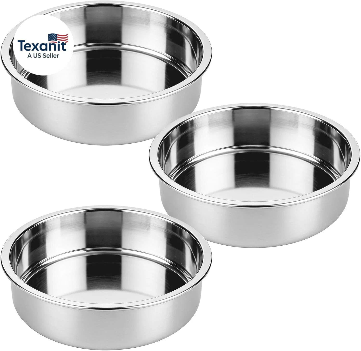 Set of 3 Stainless Steel Cake Pans - 8 Inch round Layer Cake Baking Pan Molds, S