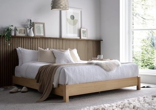 4ft6/Double Platform Loft Oak Finish Bed Frame With Shelves