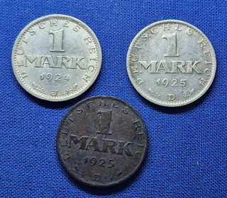 3 mal 1 Mark 1924 J 1925 D seltenes Jahr Silber T2 # 54