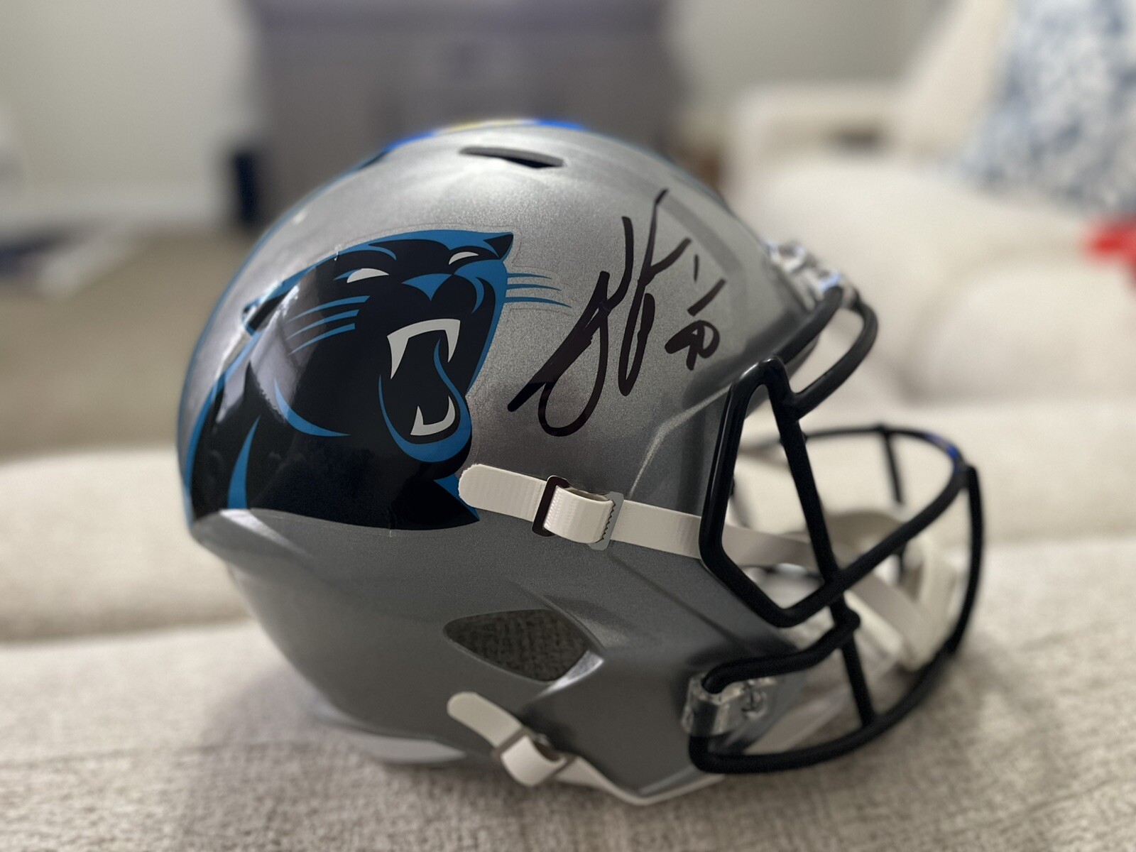 Julius Peppers Autographed Signed Carolina Panthers HOF Panthers Speed Replica Beckett Certified Helmet 