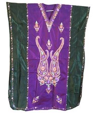 Womens Kaftan Paisley Embroidery Dark Green Purple Cruise Vacation Wear L-53"