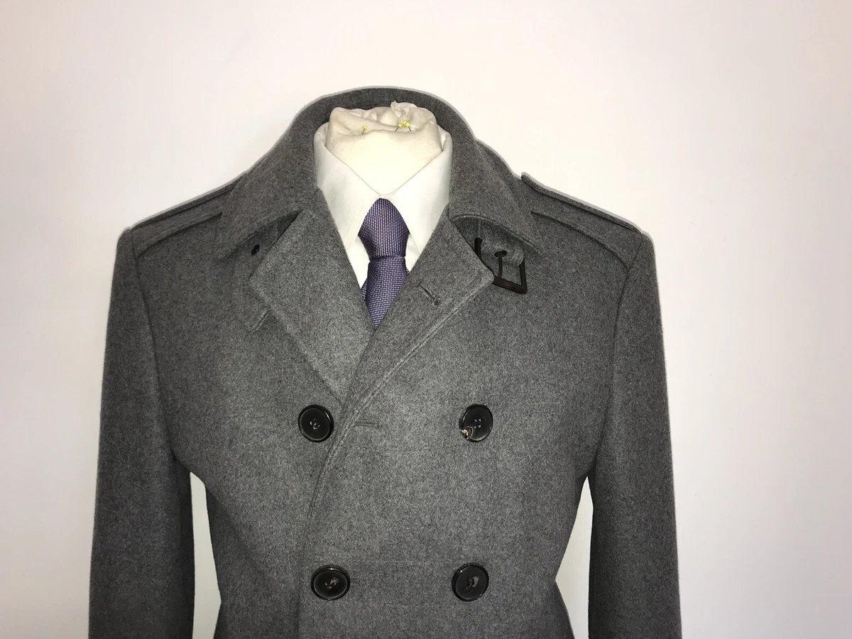 TED BAKER Mens GREY WOOL PEA COAT UK 42 44 Reg LARGE GORGEOUS JACKET