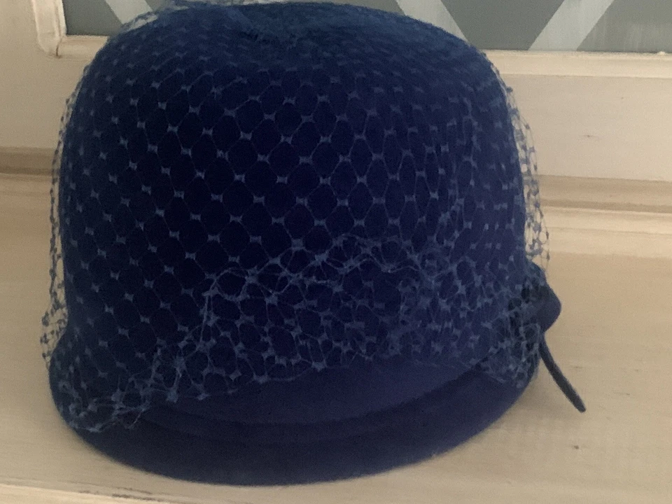 Sombrero de terciopelo Peachboom azul vintage para mujer, piel importada talla 22, ¡raro! Foto 2 de 4