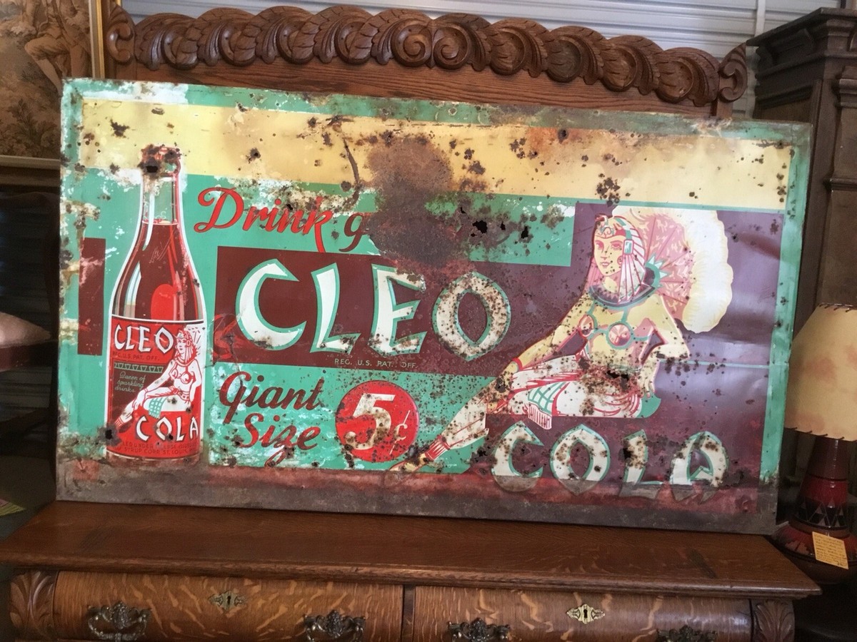 Ultra Super Rare! 1930s Cleo Cola Huge Advertising Sign! Metal