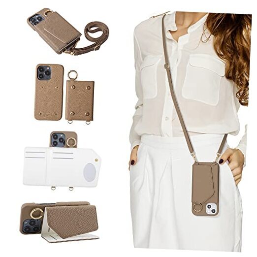 Vegan Leather Wallet Case for iPhone 12 & 12 Pro in Neutral Greige for Women  -image