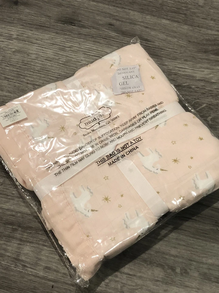 New Mud Pie Baby Blanket Pink Unicorn Muslin /Trim 36x36” Baby Girl Shower Gift - Image 3 of 4