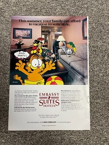1987 Print Ad - Embassy Suites Hotels - Garfield Pool Party Cartoon 10 x 7