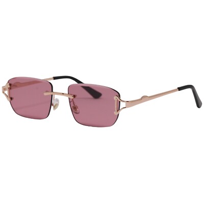 Rimless Rose Pink Rectangle Sunglasses Women Men UV400 Retro Frameless Glasses