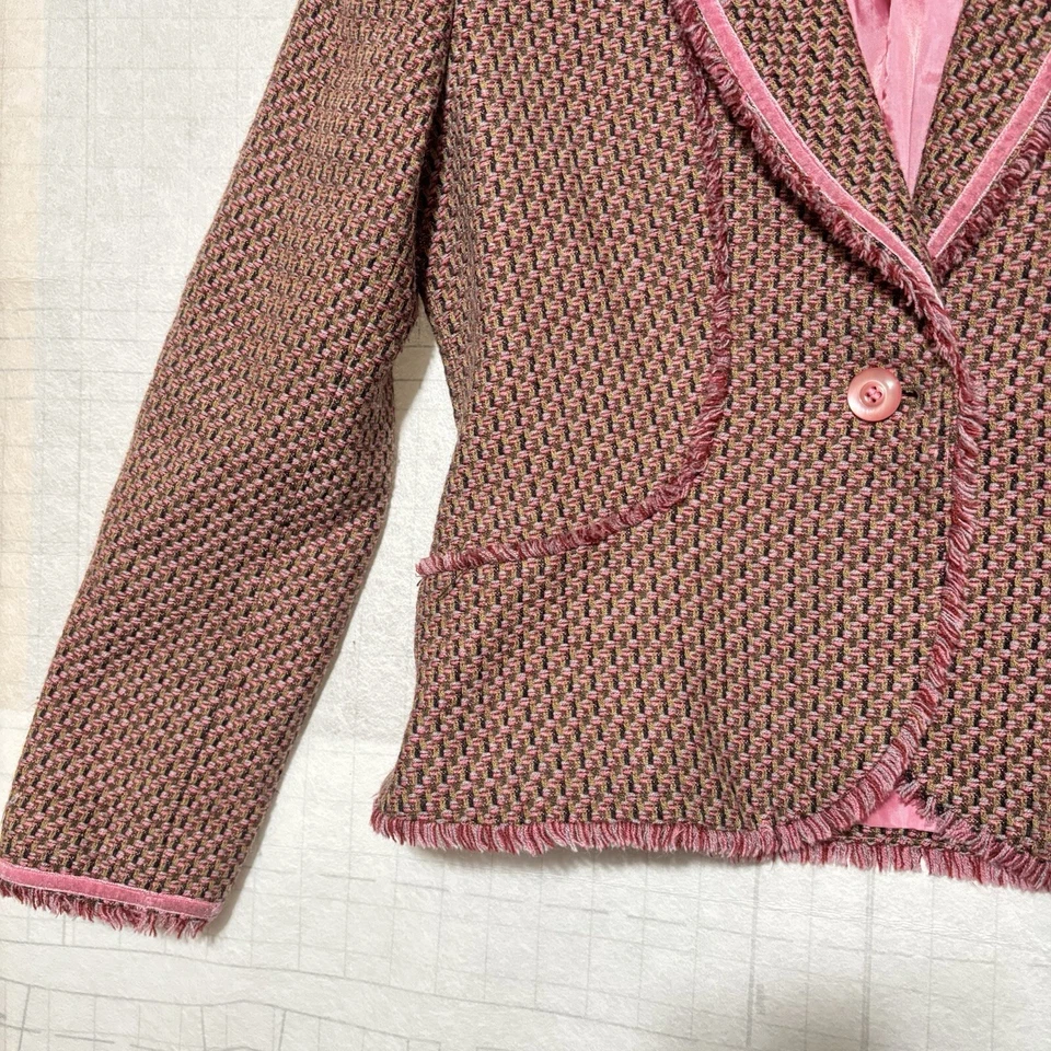 Blazer acolchado Versailles para mujer talla 8 rosa acrílico mezcla de lana tweed flecos Foto 4 de 4