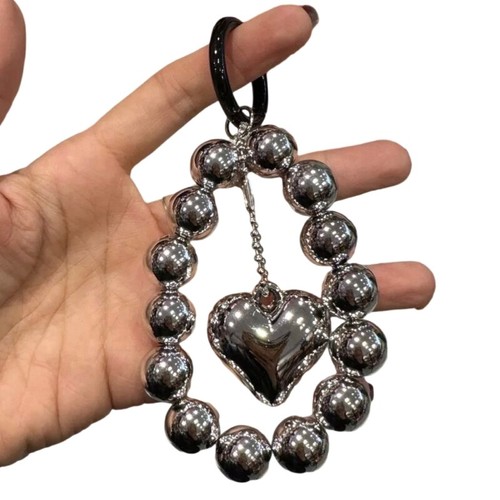 Delicate Bowknot Keyrings with Pearls Pendant Trendy Gray Beaded Heart Key Chain - 第 11/11 張圖片