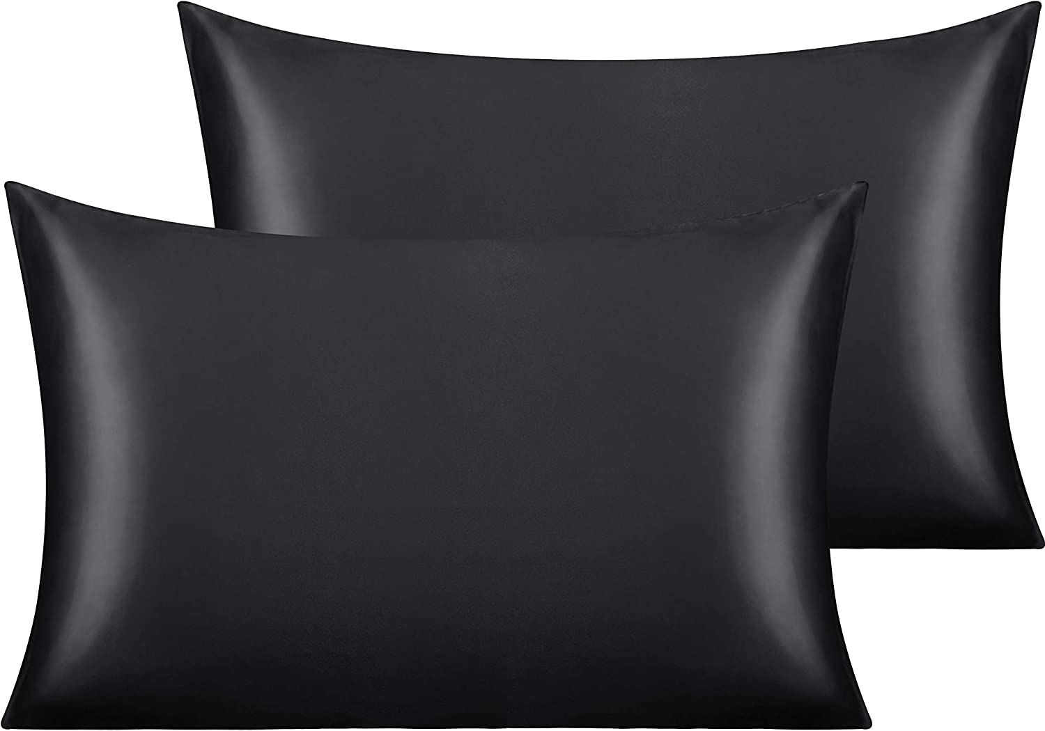 2 Pack Satin Standard Pillowcases 20X26 Inches, Black