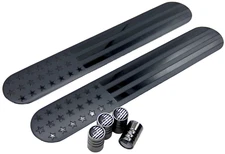 2 Pack METAL American Flag Sticker Emblem Decal 6" x 1" + Set of Tire Valve Caps