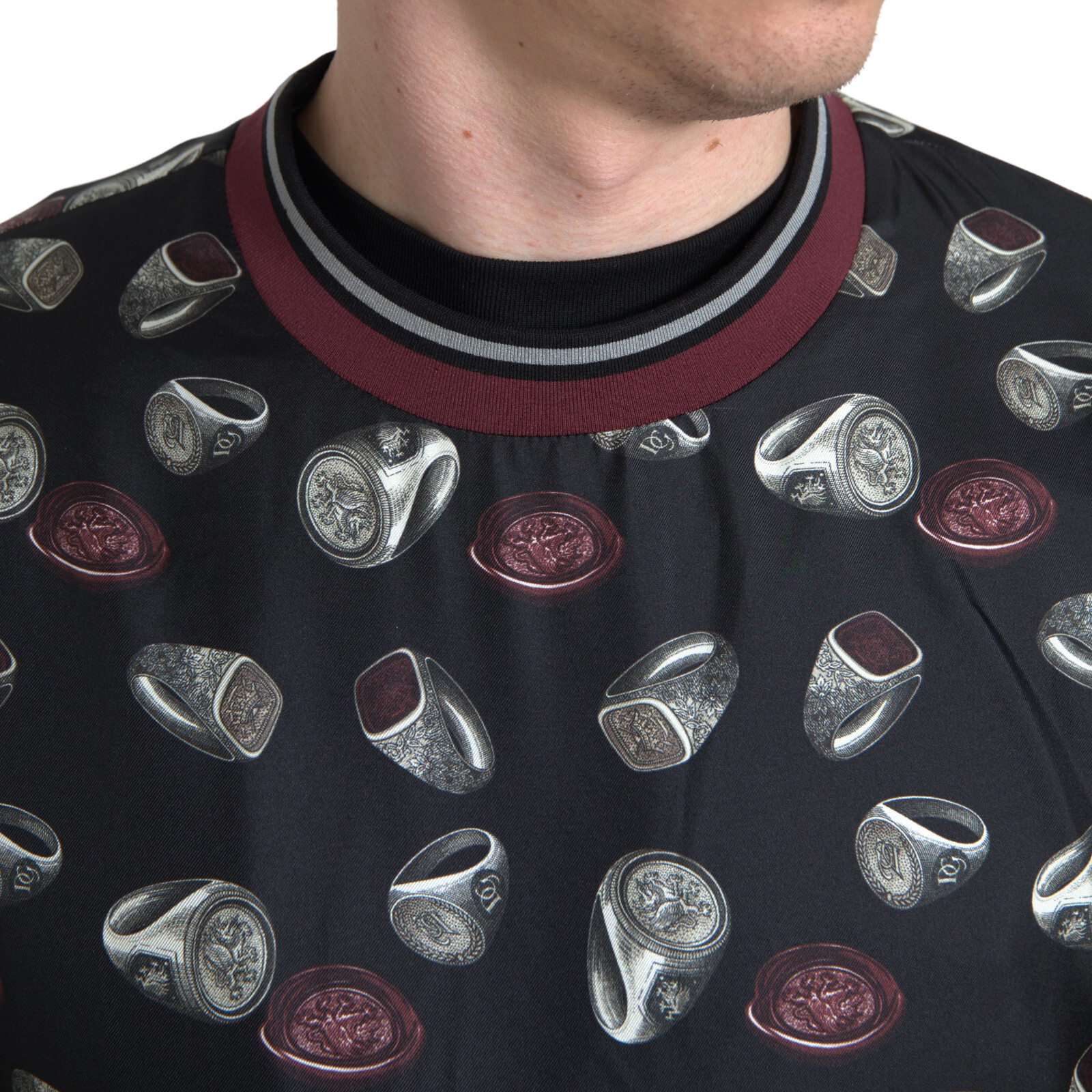 DOLCE & GABBANA Sweater Black Ring Print Silk Crewneck IT54 /US44 /XXL RRP $1500 image 4