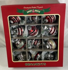 Christopher Radko Shiny Brite Glass Ornaments Set of 12 Red Silver Cream