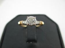 Vintage 14K White Yellow Gold .53 CTW Diamond Engagement Ring Size 7 SIGNED 036D