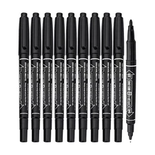 10x Black Fineliners Felt Tip Pens Dual Nibs Permanent Alcohol Base Marking Pens