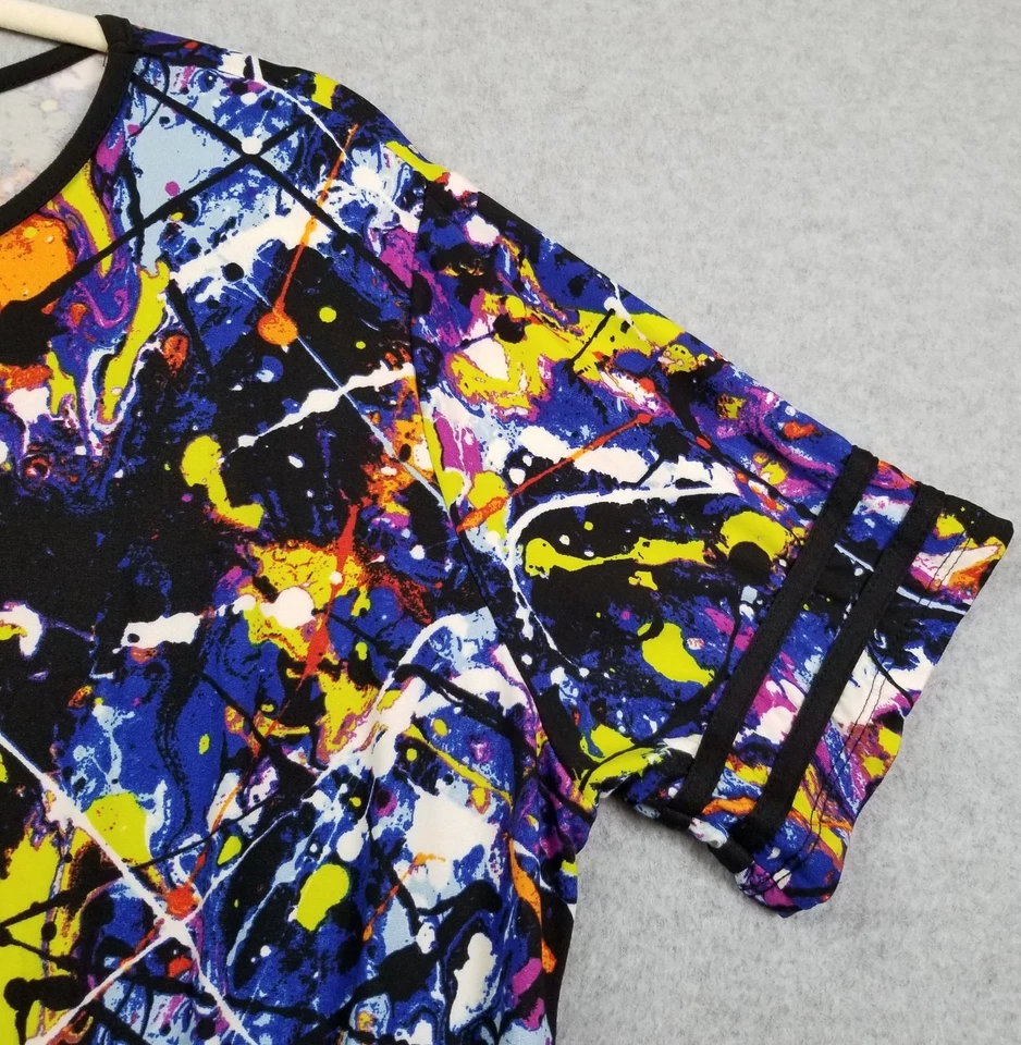 Eye Candy Top Women’s 1X Multicolor Paint Splatter Short Sleeve Crew Stretch Tee - Image 4 of 4