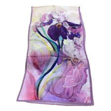55"X13"Purple Irises Print Pure Mulberry Crepe Silk Long Scarf 140x35cm4-1