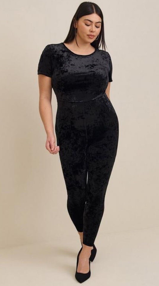 Torrid Womens 3X Crushed Velvet Catsuit Jumpsuit Full Length Black Plus Size