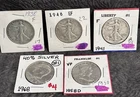 5 Silver Half Dollars  Wl 1938,1941.1946. Bf 1958d.  All 90%   JFK 1968 D 40%