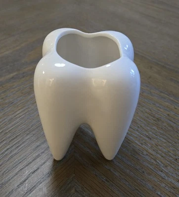 Ceramic Tooth Shaped Pen Pencil Toothbrush Holder Pot Succulent Plant Pot Home - Photo 1/4