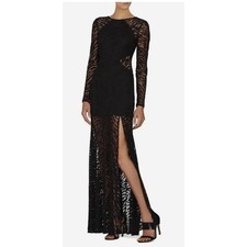 BCBGMaxAzria Lace Animal Long Sleeve Maxi Gown Mesh Cutouts Sheer Mermaid 4