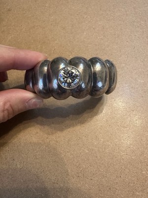 Vintage Zina Signed Sterling Silver 925 Round Cubic Zirconia Modernist Bracelet