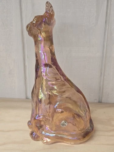 Fenton Peach  Iridescent Carnival Glass Winking Alley Cat 11” Excellent