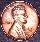 1931-S LINCOLN WHEAT CENT 1C , AU/UNC , RB???, TONED