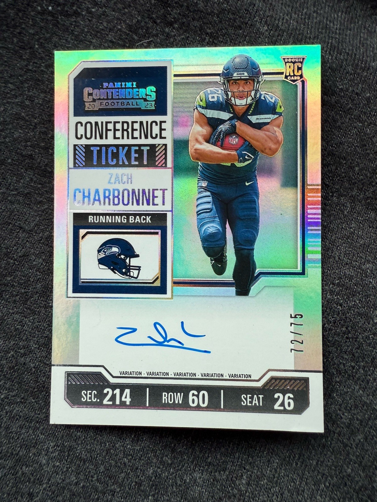 2023 Panini Contenders Zach Charbonnet RC Conference Ticket On Card AUTO /75