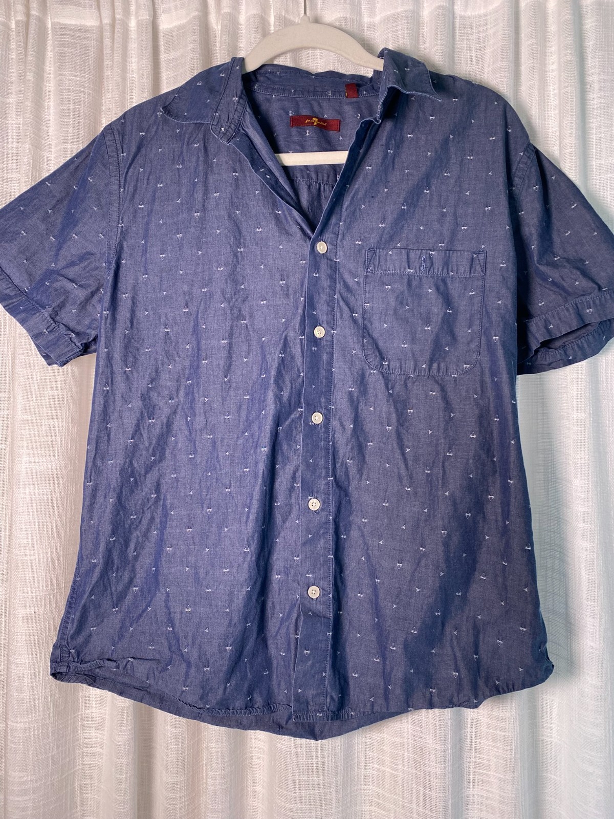 7 for All Mankind indigo blue short sleeve button down shirt