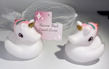 KIDS BATH UNICORN RUBBER DUCKS-1 BAG Of 2 COLORED MANE/GOLD HORN JEEP DUCKS-NEW