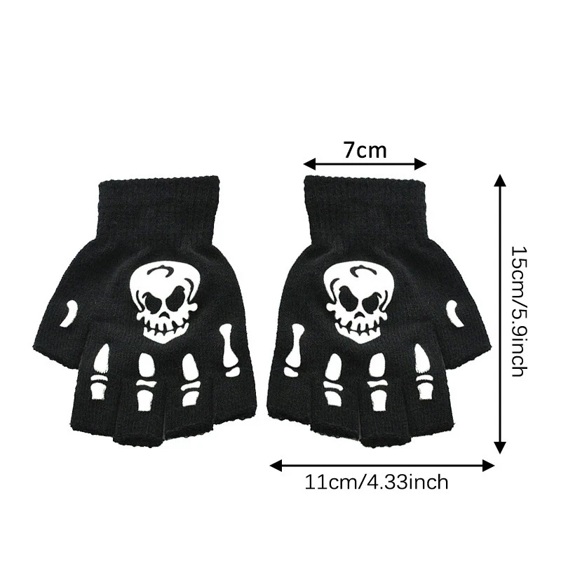 Halloween Skelett Handschuhe Halb Finger Leuchtend Punk Gothic Warm - Bild 2 von 4