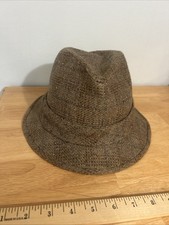 Vintage Fedora Hat Cap Men's 7 1/4 Brown Plaid Tweed Dapper Made USA Grandpa