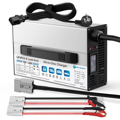 12V/24V LiFePO4 & AGM All in One Battery Charger Adjustable Current 6A-30A Li...