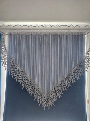 Fertiggardine weiß Schnur Netz Flächenvorhang 150x70 cm Makramee Blatt Spitze kleiner Wind