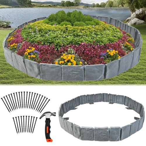 Garden Edging Border with Anchoring Spikes,Plastic Landscape Edging Border Im...