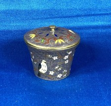Chinese Cloisonne White & Black Birds Trinket Jar