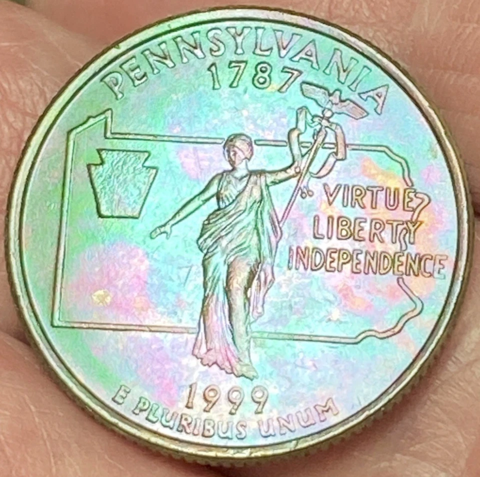 1999-D Pennsylvania State Quarter Beautiful Lustrous Rainbow Toned Coin  #52 - Image 3 of 4