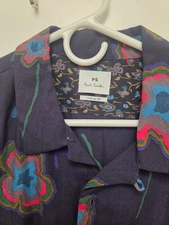 Paul Smith Button Up Floral Shirt Art Casual Fit Mens Size L Blue Hawaiian