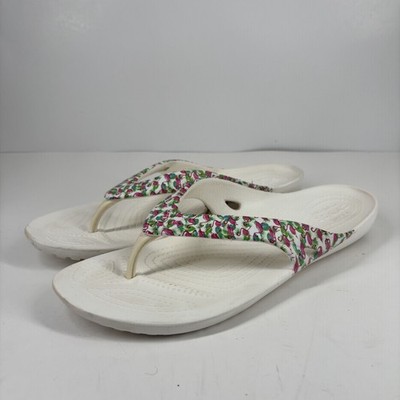 Crocs Kadee II Graphic Flamingo Women s 11 White Comfort Flip-Flop Beach Sandals
